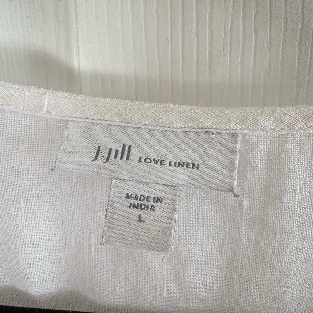 J.Jill White Blue Love Linen Embroidered Bell-Sleeve Tunic L Coastal Boho Preppy - Picture 4 of 8